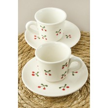 Bijuteri Net Kiraz Desenli Seramik Ikili Fincan Takımı