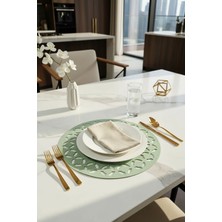 Morika Hotel & Home Textile Pares Serisi 6'lı Suni Deri Yuvarlak Amerikan Servisi Seti - Ø 32 cm - Su Yeşili