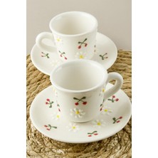 Bijuteri Net Papatya Kiraz Desenli Seramik Ikili Fincan Takımı