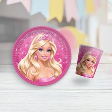 Barbie Temalı Karton Tabak Bardak Set 8 Tabak 8 Bardak