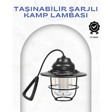Zemira Geometrik Tasarımlı Vintage Kamp Lambası – Type-C Şarj, Ayarlanabilir Parlaklık
