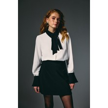 Sateen Kontrast Klasik Gömlek - Ekru