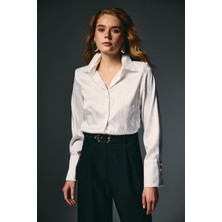 Sateen Zebra Desenli Gömlek - Ekru