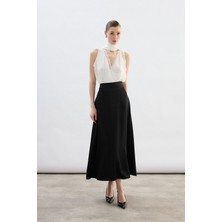 Sateen Yüksek Bel Saten Etek - Siyah