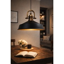 Endüstriyel Vintage Siyah Gold Sarkıt Avize – Metal Gövdeli Dekoratif Tavan Lambası