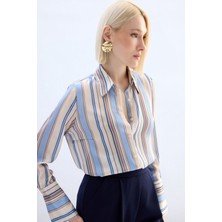 Sateen Renkli Çizgili Gömlek - Bebe Mavi