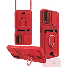 Zemira Newface Xiaomi Redmi 9t Kılıf Zuma Kartvizitli Yüzüklü Silikon - Kırmızı