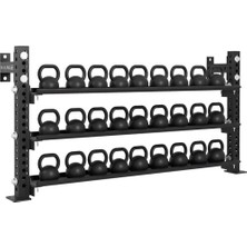 Rane Kettlebell Standı 3 Raflı Duvara Monte Siyah Ergonomik Tasarım ile Çok Fonksiyonlu Kullanım