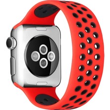 Tuba Toptaş Newface Apple Watch 42MM Ayarlı Delikli Silikon Kordon - Kırmızı-Siyah