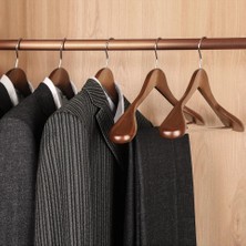 808 Studio Ahşap Askı Kalın Omuzlu Takım Elbise Ceket Askısı Ceviz Renk 5 Adet