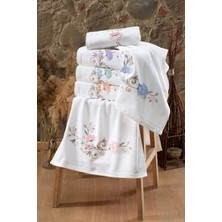 Fiesta Asude Beyaz Kadife 3D Nakışlı 30X50 cm %100 Pamuklu Mutfak Havlusu