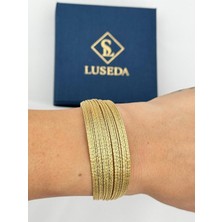 Luseda VIP Çok Sıralı Çizgi Dokulu Ayarlanabilir Gold Geniş Kelepçe Bileklik