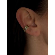 Luseda Gold & Yeşil Taş Detaylı Earcuff Kıkırdak Küpe