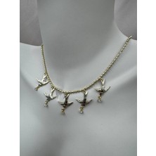 Luseda Kuş Figürlü Zirkon Taş Detaylı Gold Renk 40+5CM Ayarlanabilir Kararmaz Kolye