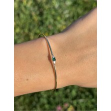 Luseda Yeşil Taş Detaylı Zarif Ayarlanabilir Gold Bileklik