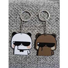 ADA 3D Dudu Bubu Panda Ayıcık Çift Anahtarlık Seti Sevgiliye Özel Hediye Çanta Süsü Charm Sevgililer Günü