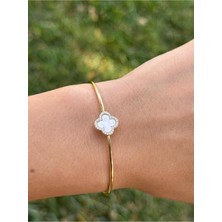 Luseda Yonca Figürlü Taşlı Ayarlanabilir Gold Bileklik