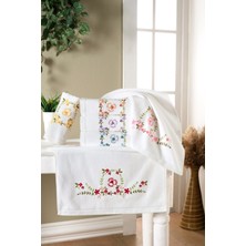 Fiesta Asude Beyaz Kadife 3D Nakışlı 30X50 cm %100 Pamuklu Mutfak Havlusu