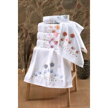 Fiesta Asude Beyaz Kadife 3D Nakışlı 30X50 cm %100 Pamuklu Mutfak Havlusu