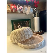 Loven Woven Rattan Standlı Kek Fanus Kapağı