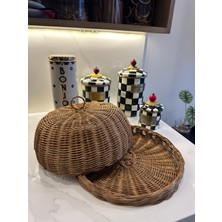 Loven Woven Rattan Standlı Kek Fanus Kapağı Ceviz Renk