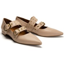 Emienza Mundo Vegan Deri Toka ve Trok Detaylı Sivri Burun Bayan Babet