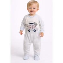 Love Giyim Yan Çıtçıtlı Araba Desenli Şapkalı Tulum