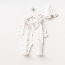 CFRA Kids 10104CF – Ivory Bloom Kız Bebek Şapkalı Tulum | Ekru Yenidoğan Tulum