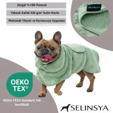 Selinsya Oeko-Tex %100 Pamuk Köpek Bornozu – Süper Emici Bukle Havlu Bademantel