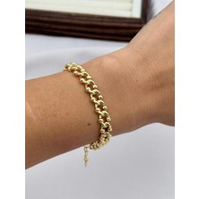 Luseda Oval Form Düğüm Baklalı Gold 16+4 cm Ayarlanabilir VIP Bileklik