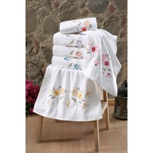 Fiesta Asude Beyaz Kadife 3D Nakışlı 30X50 cm %100 Pamuklu Mutfak Havlusu