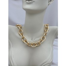 Luseda Çok Sıra Kalın Dokulu Oval Halka Zincir 55cm Gold Kolye