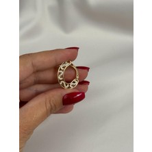 Luseda Gold Renk Kıvrımlı Zirkon İşlemeli Modern Halka VIP Küpe