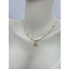 Luseda VIP Nazar Göz Figürlü Taşlı Gold Zincir 45+5 cm Ayarlanabilir Kadın Kolye