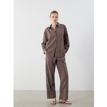 Lc Waikiki Yeni Sezon Beli Lastikli Çizgili Geniş Paça Kadın Pantolon