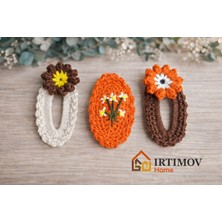 İrtimov Home El Yapımı Doğal Tonlu Çiçek Nakışlı Amigurumi Toka Seti (3’lü Set)