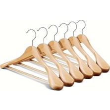 Ahşap Ceviz Askı Kalın Omuzlu Takım Elbise Ceket Askısı 6 Adet Kaymaz Pantolon Çubuğu