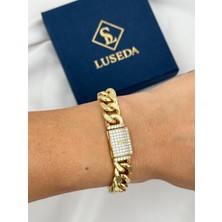 Luseda Xuping Kalın Gurmet Zincir Taşlı 18 cm Gold Bileklik