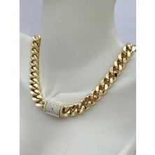 Luseda Xuping Kalın Gurmet Zincir Taş Detaylı 45 cm Gold Renk Kolye