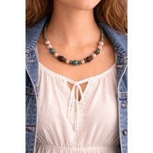 Herşey Nota Soft Nomad Günlük Kullanıma Uygun Etnik Kadın Kolye – Pirinç & Doğal Taşlı, 50 cm Bohem Kolye