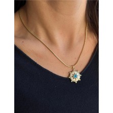 Luseda Vıp Nazar Göz Detaylı Taş Işlemeli Madalyon 45+5 cm Ayarlanabilir Kolye