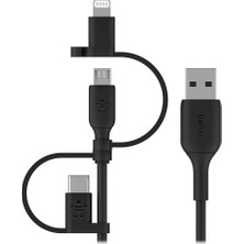 Belkin Evrensel Kablo 3'ü 1 Arada Usb-C, Lightning, Micro-Usb Şarj Kablosu