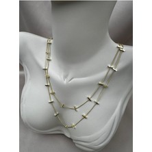 Luseda Çok Katlı Dikdörtgen Detaylı Ayarlanabilir Gold Zincir Kolye