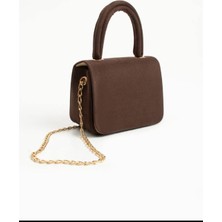 Özüm Takı Çanta Kadın Süet Zincir Askı El Kol ve Omuz Çantası Kahverengi