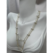 Luseda Inci Detaylı Gold Renk 40+5cm Ayarlanabilir Zincir Kolye