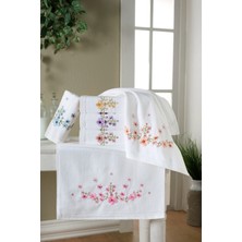 Fiesta Asude Beyaz Kadife 3D Nakışlı 30X50 cm %100 Pamuklu Mutfak Havlusu