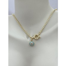 Luseda VIP Ön Tokalı Nazar Detaylı 50 cm Gold Kolye