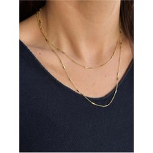 Luseda Gold Renk Minimal Dikdörtgen Bar Detaylı 90+5 cm Uzun Kolye