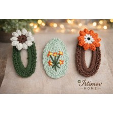 İrtimov Home El Yapımı Çiçek Nakışlı Doğal Tonlu Amigurumi Toka Seti (3’lü Set)