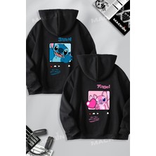 Macklin Unisex Sevgili Çift Kombini Stitch ve Angel Friends Love Sırt Baskılı Kapüşonlu Sweatshirt 2li Takım